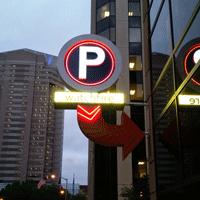 We love the old neon look of this new parking sign with red LED contour lighting!  It even has a chaser!